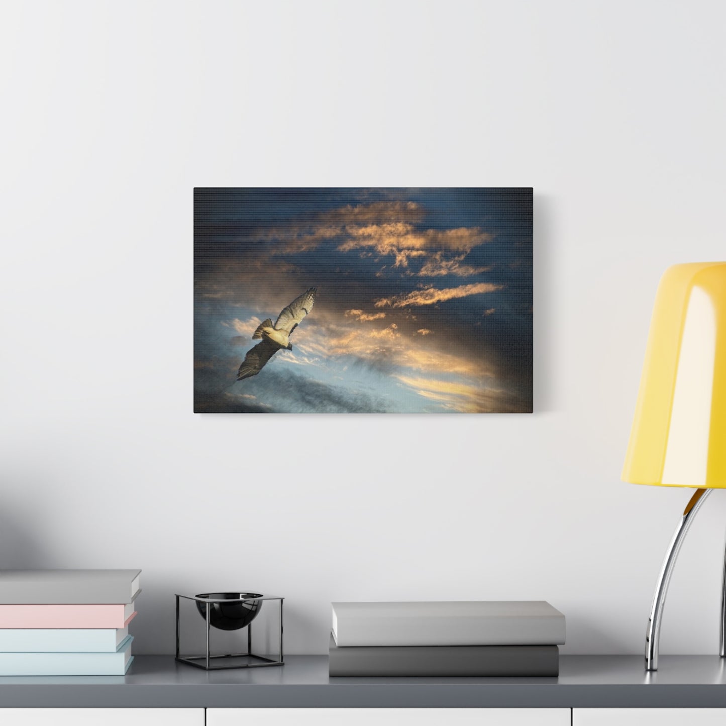 Hawk at Sunset Matte Canvas Print — Coastal Wall Art, Tranquil Ocean Sky
