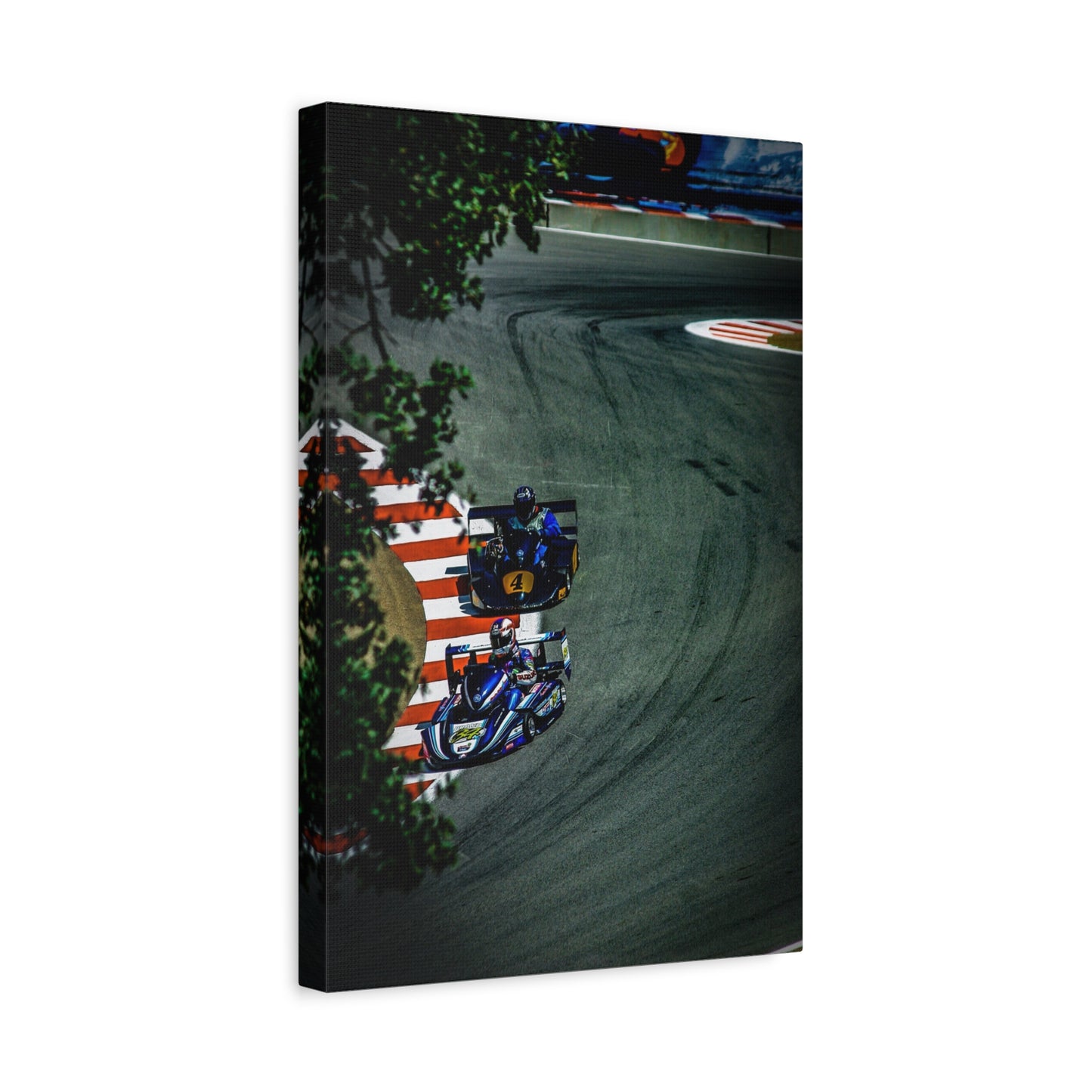 Motorcycle Racing Canvas Print — Grand Prix Track Corner Photograph (Matte Stretched)