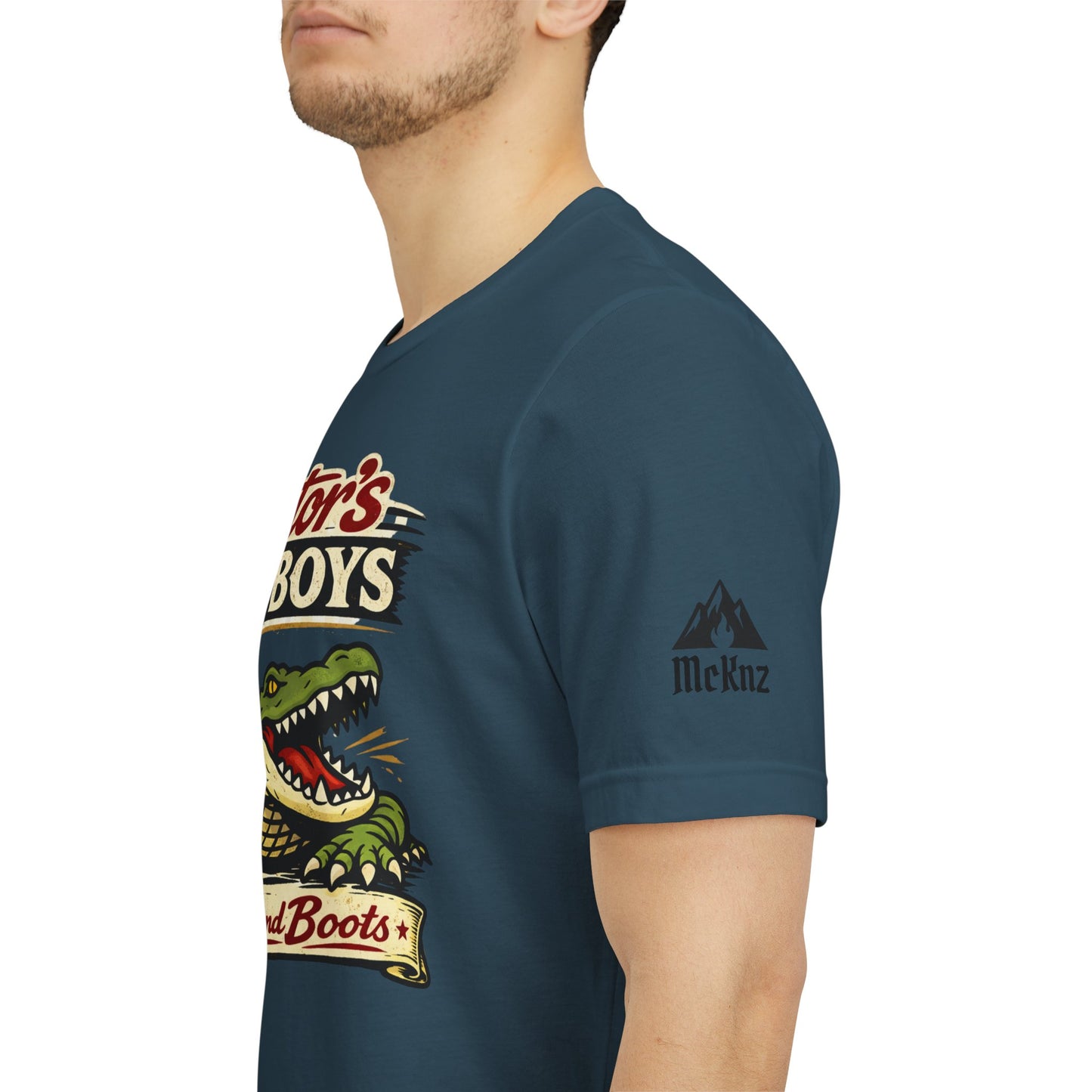 Gator's Po'Boys 'Bites and Boots' Graphic Tee - Cajun Alligator Restaurant Shirt