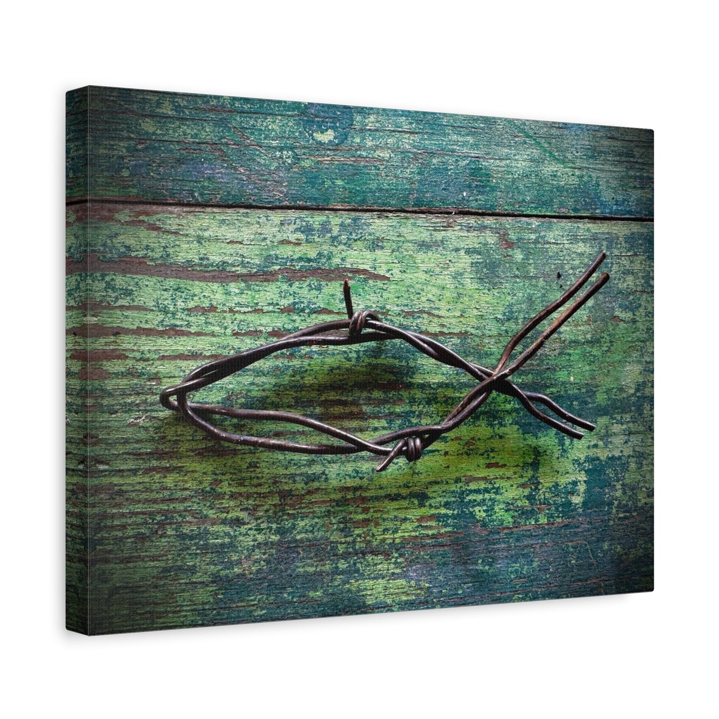 Barbed Wire Fish Canvas Print — Rustic Nautical Wall Art