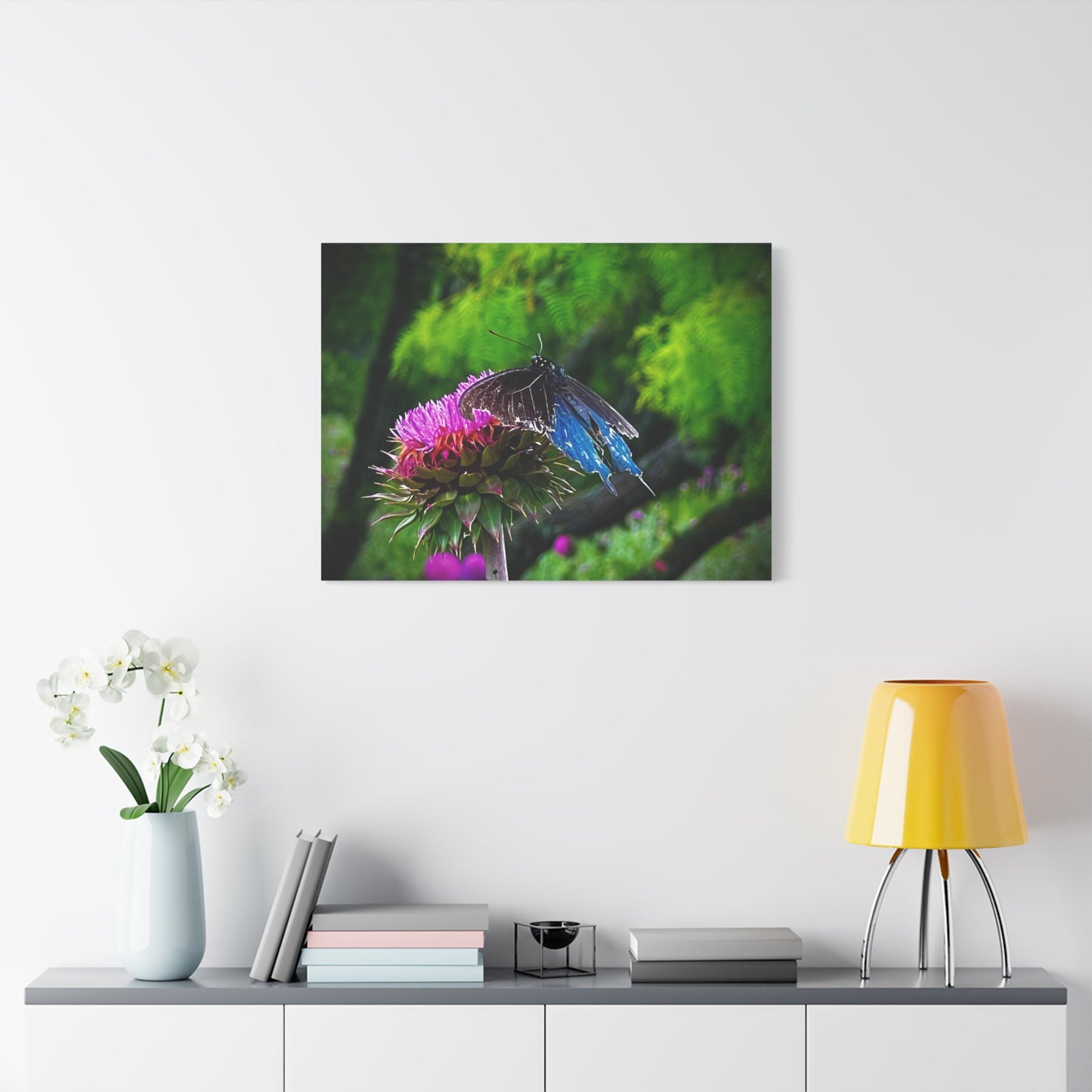 Blue Swallowtail on Thistle — Matte Stretched Canvas Wall Art