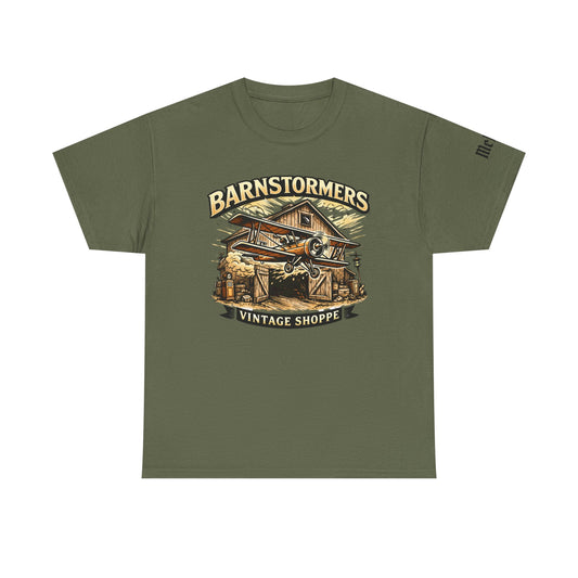 Barnstormers Vintage Shoppe T-Shirt — Retro Airplane Barn Design