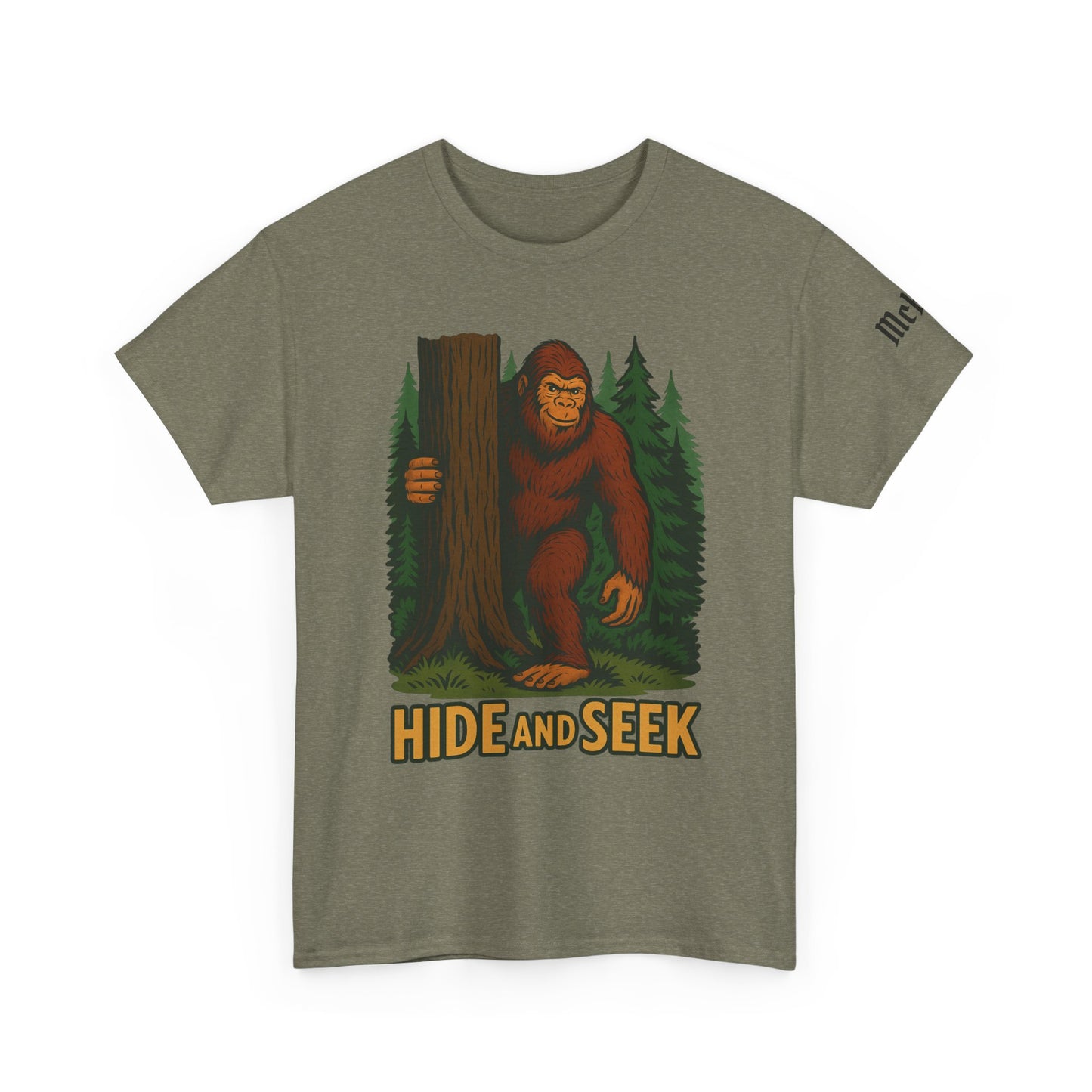 Bigfoot Hide and Seek T-Shirt — Retro Sasquatch Forest Graphic Tee