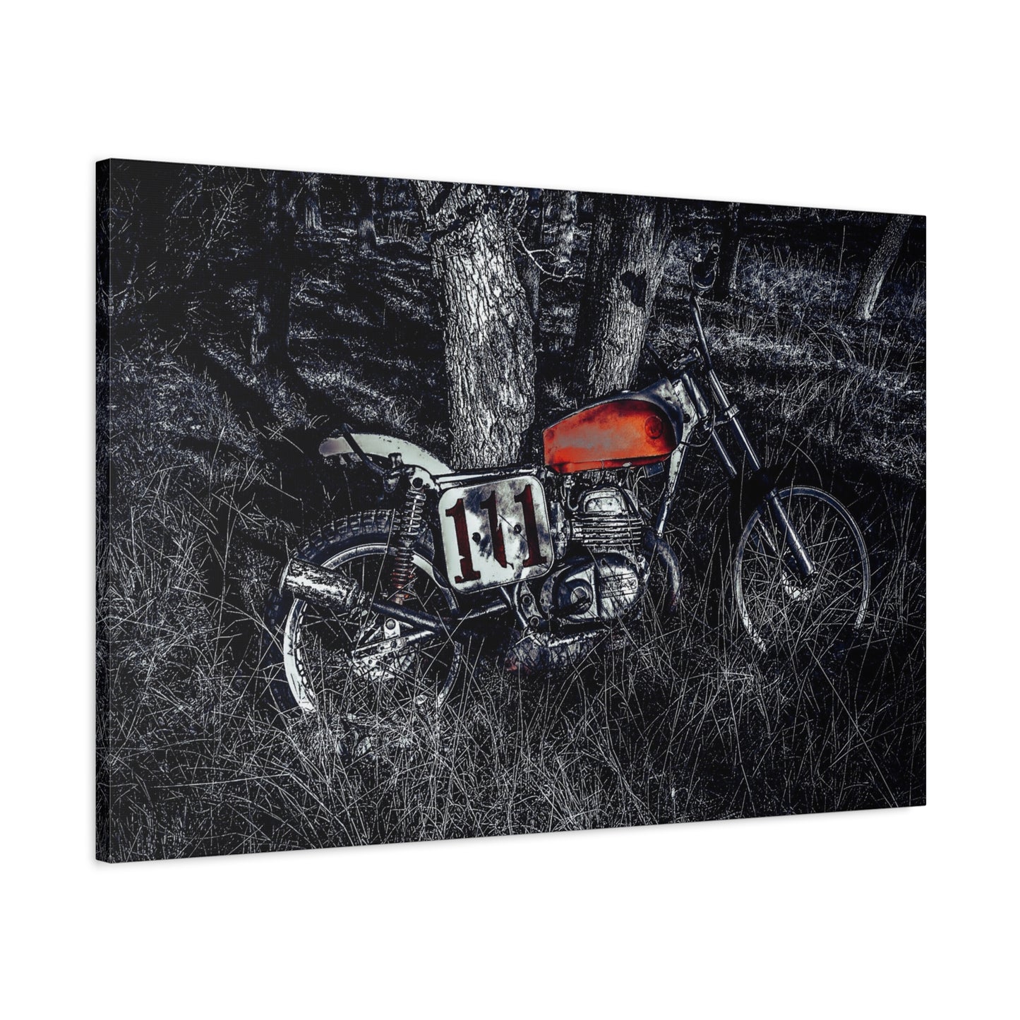 Vintage Dirt Bike Motorcycle Canvas Print — Red Tank Retro Bike Wall Art