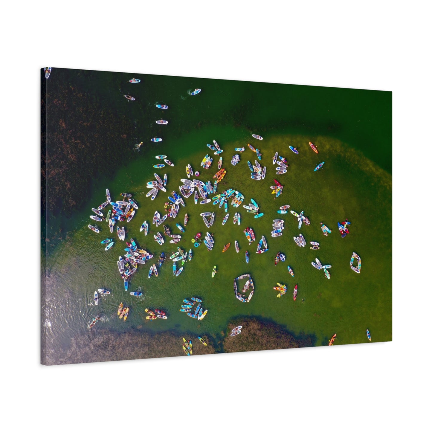 Aerial Austin Lake Crowd Matte Canvas Print — Colorful Summer Kayaks and SUP Boards Wall Art