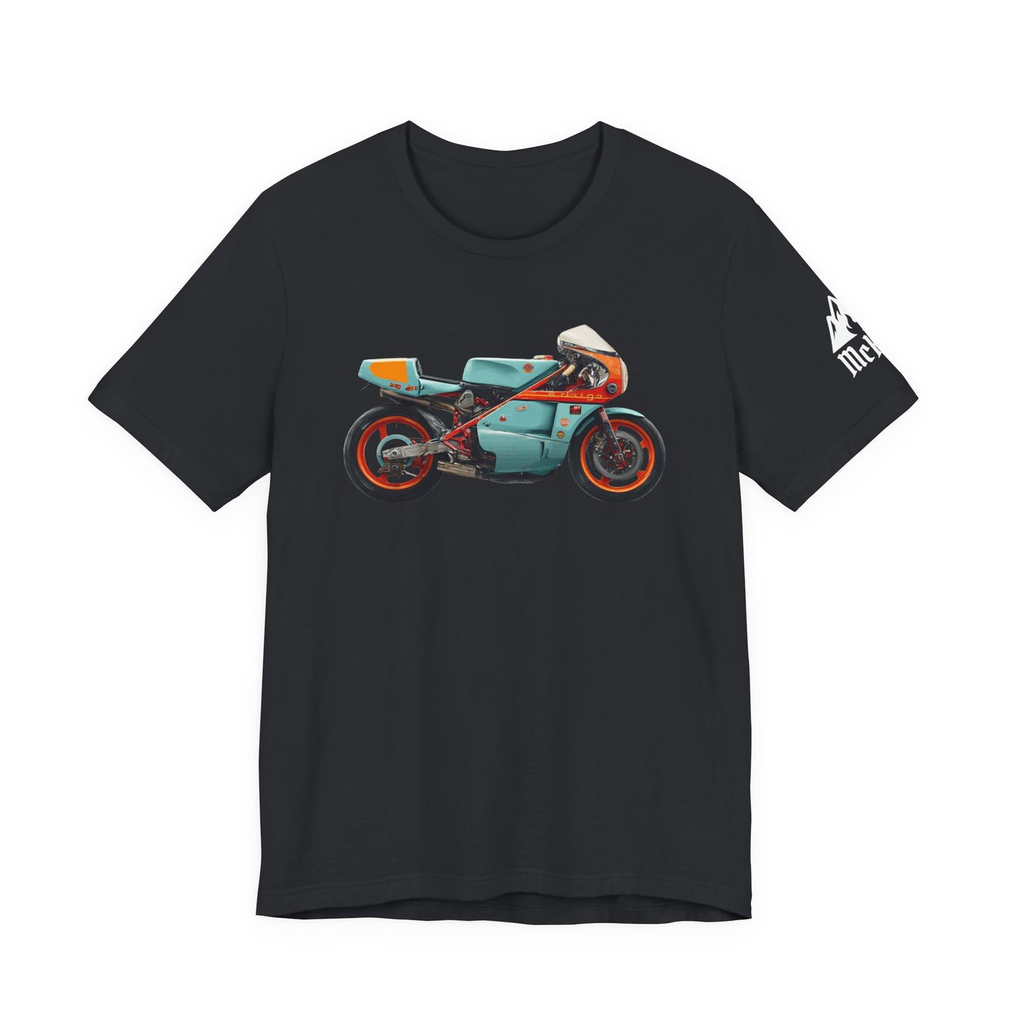 Vintage Cafe Racer Motorcycle T‑Shirt — Retro Teal Racing Bike Tee