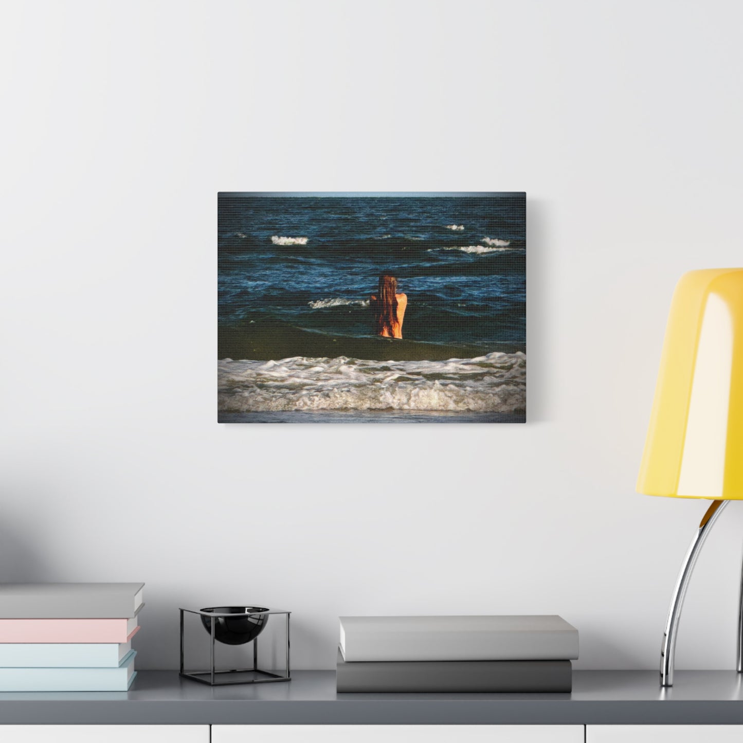 Mermaid Ocean Swim Matte Canvas Print — Woman in Sea Wall Art (Stretched)