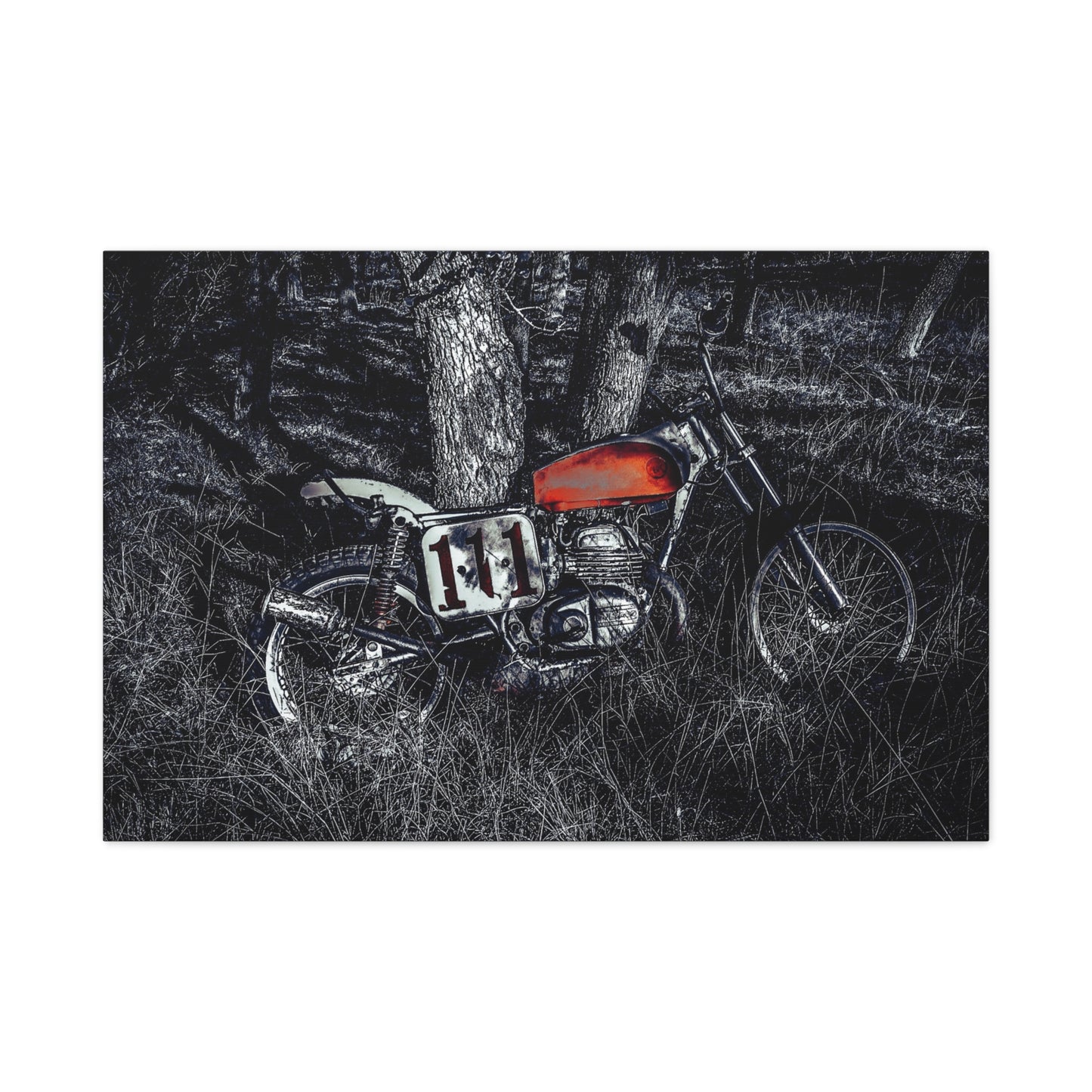 Vintage Dirt Bike Motorcycle Canvas Print — Red Tank Retro Bike Wall Art