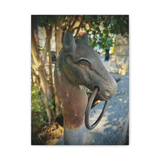 Hitching Post Canvas Print — Vintage Rusty Horse Head Garden Decor