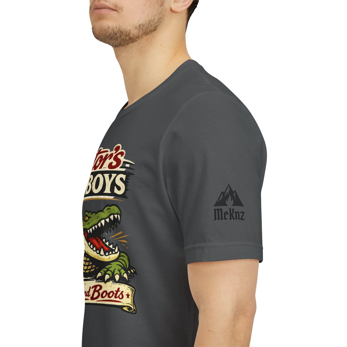 Gator's Po'Boys 'Bites and Boots' Graphic Tee - Cajun Alligator Restaurant Shirt