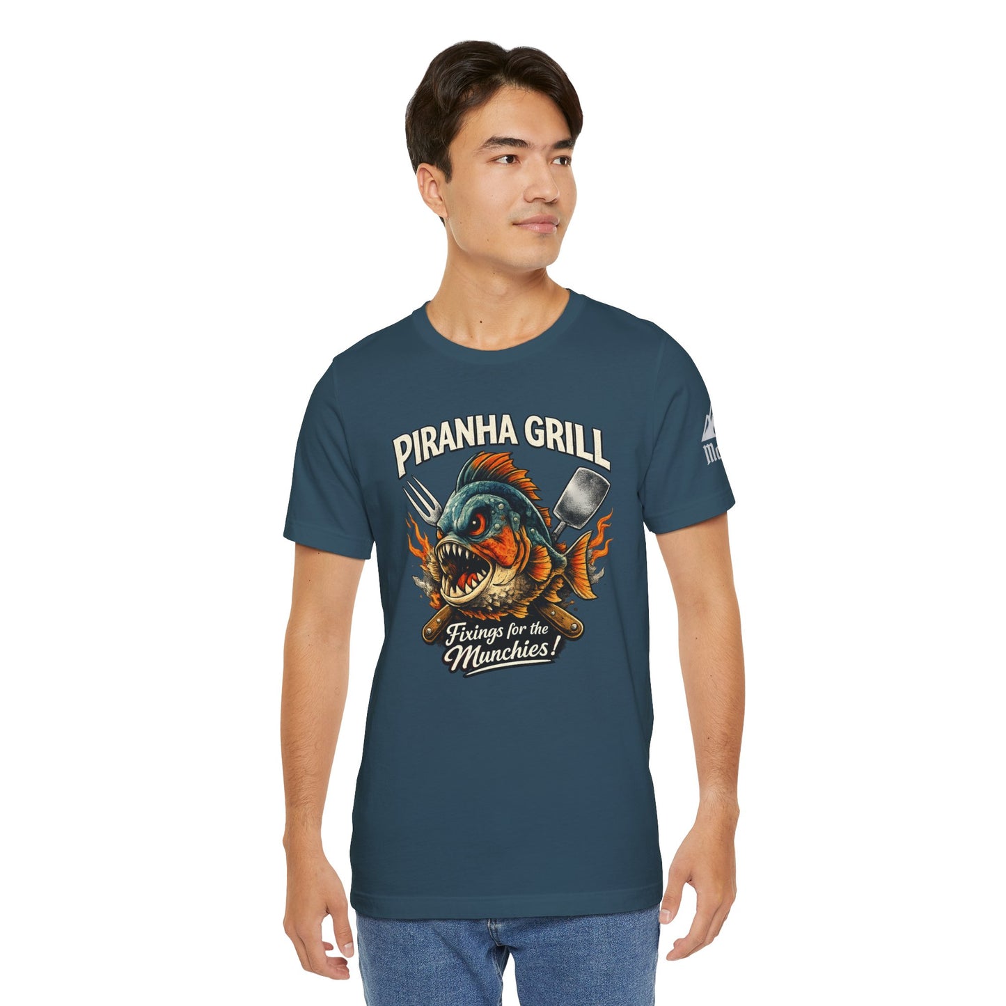 Piranha Grill T‑Shirt — 'Piranha Grill: Fixings for the Munchies' Retro BBQ Tee