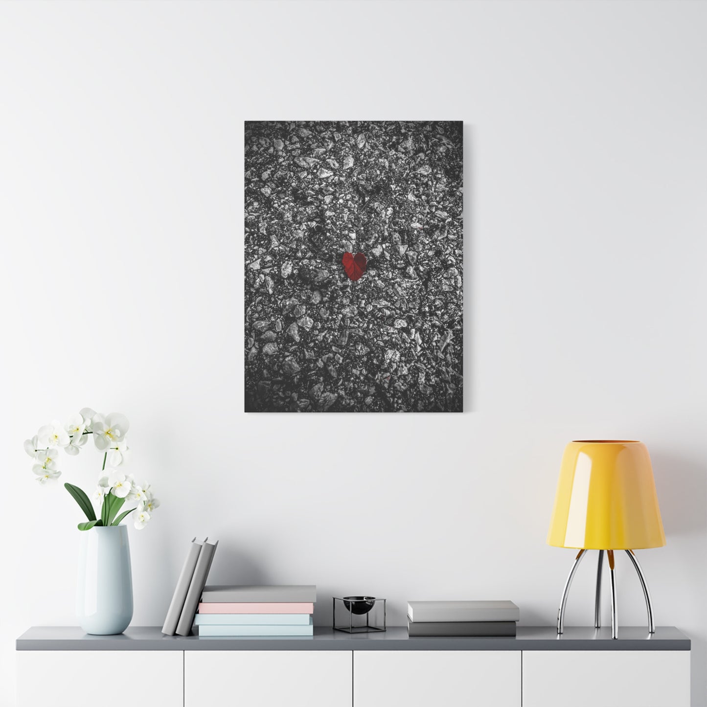 Canvas Wall Art — Red Heart on Asphalt Minimalist Print