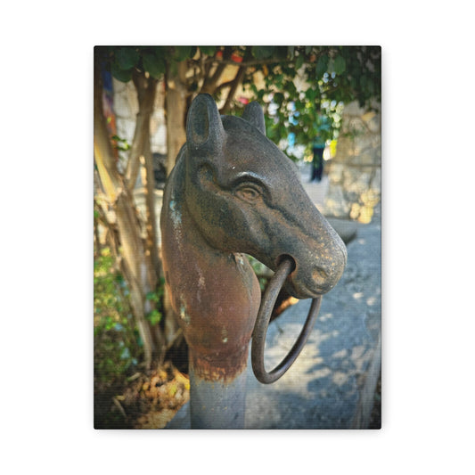 Hitching Post Canvas Print — Vintage Rusty Horse Head Garden Decor