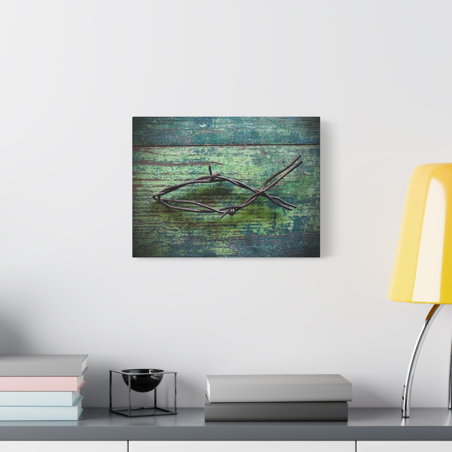 Barbed Wire Fish Canvas Print — Rustic Nautical Wall Art