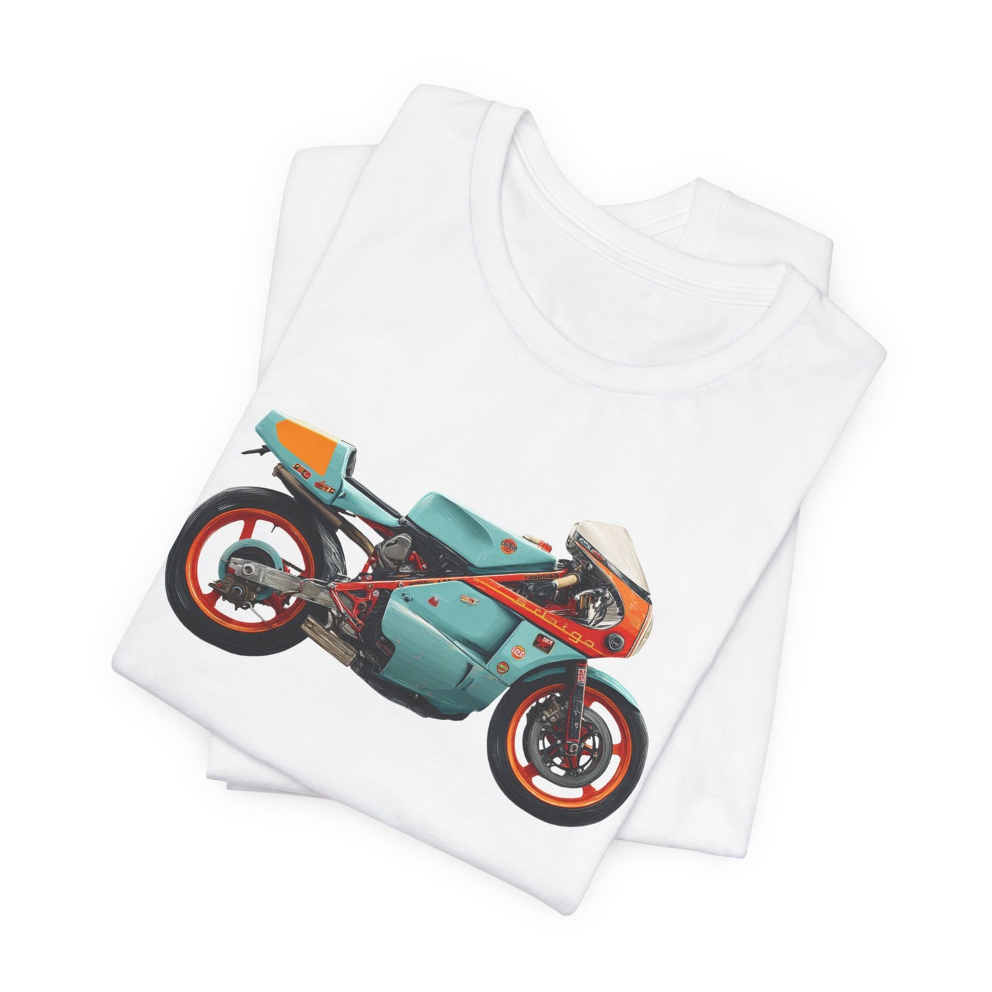 Vintage Cafe Racer Motorcycle T‑Shirt — Retro Teal Racing Bike Tee