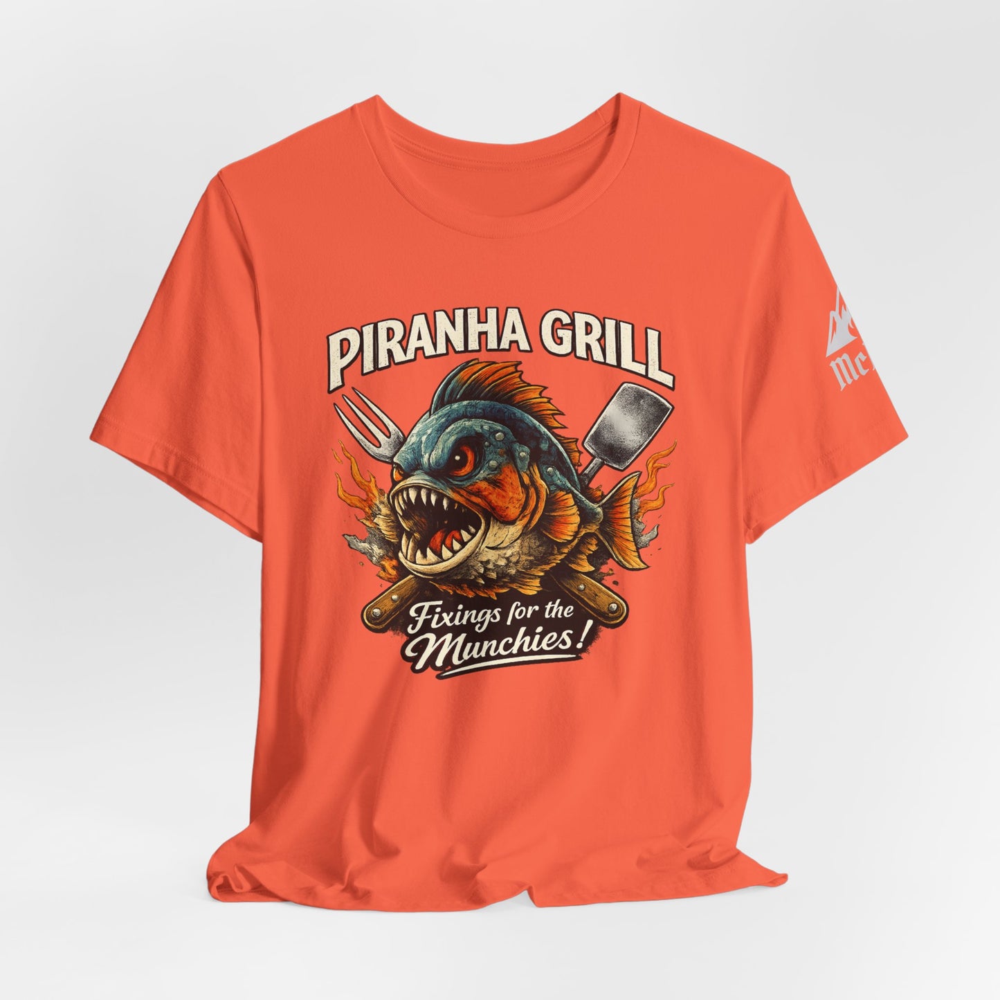 Piranha Grill T‑Shirt — 'Piranha Grill: Fixings for the Munchies' Retro BBQ Tee