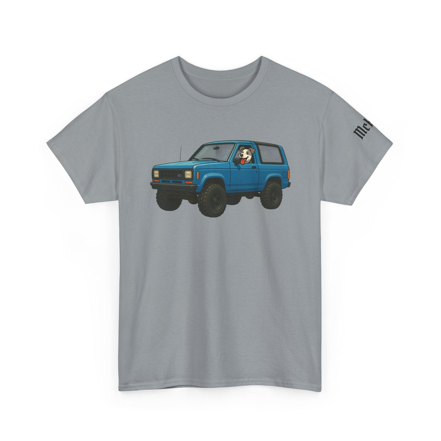 Blue Bronco II Off-Road SUV Tee — Cute Dog Driver Graphic T-Shirt