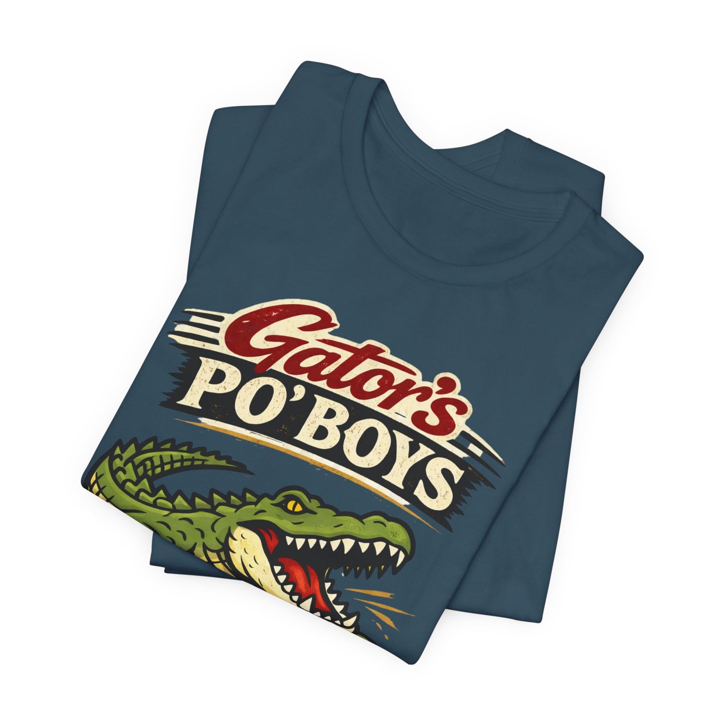 Gator's Po'Boys 'Bites and Boots' Graphic Tee - Cajun Alligator Restaurant Shirt