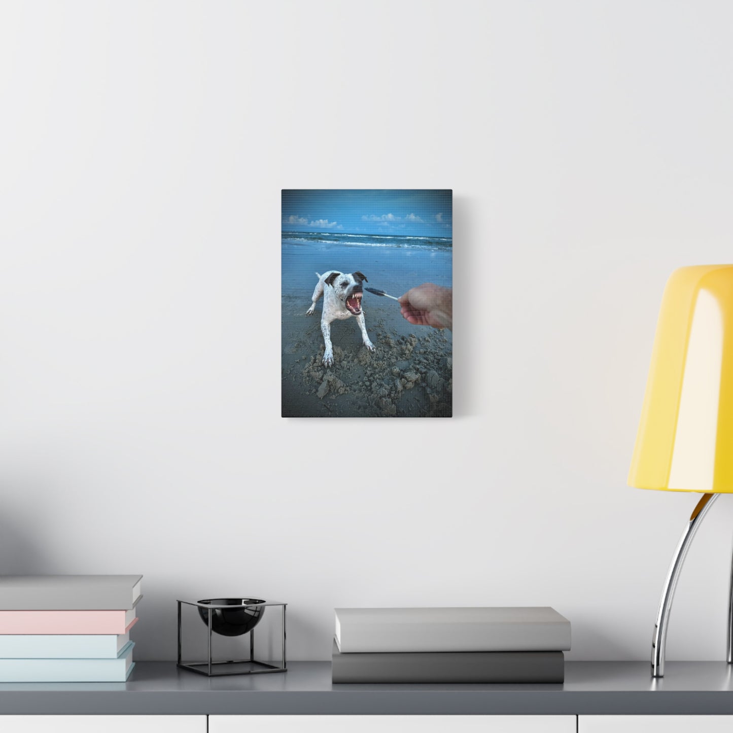 Playful Beach Dog Canvas Print — "Fetch" Moment Wall Art