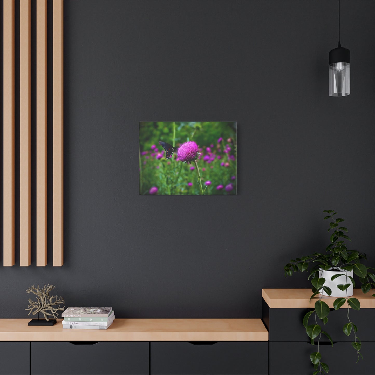 Butterfly on Pink Thistle Canvas Print — Floral Nature Wall Art