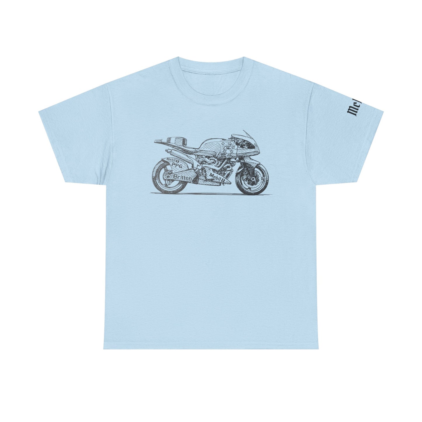 Vintage Motorcycle Sketch Tee — Retro Sportbike Graphic T-Shirt