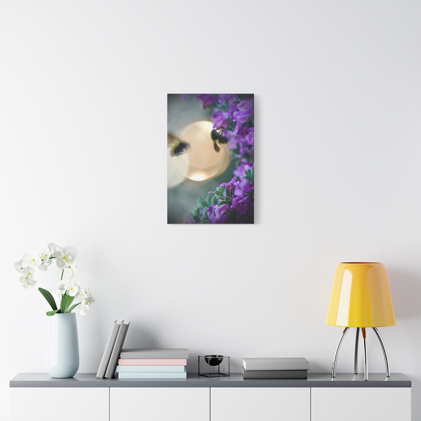 Bokeh Bees & Purple Blooms Matte Canvas Wall Art
