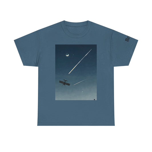 Aviation Night Sky T‑Shirt — Vintage Plane & Shooting Star Tee