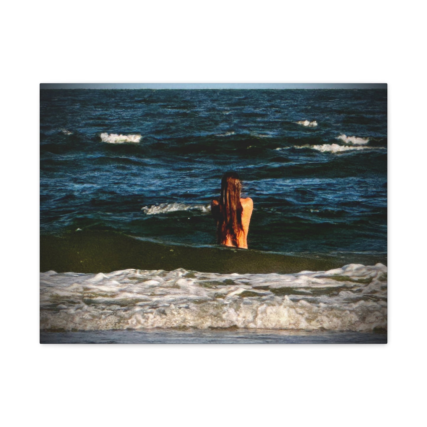 Mermaid Ocean Swim Matte Canvas Print — Woman in Sea Wall Art (Stretched)