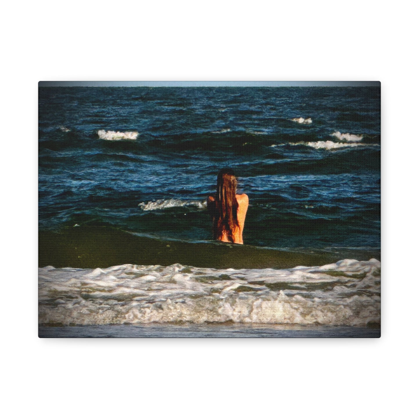 Mermaid Ocean Swim Matte Canvas Print — Woman in Sea Wall Art (Stretched)