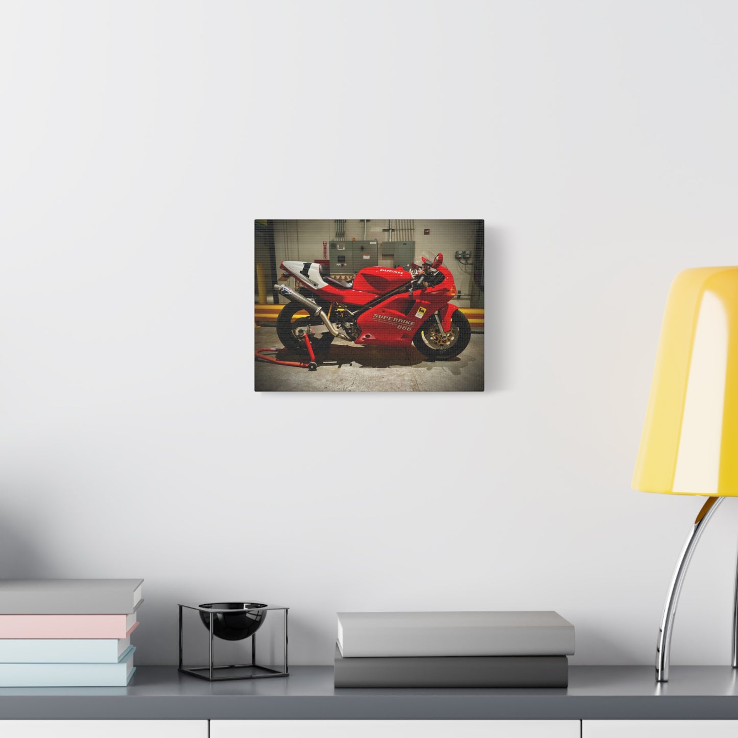 Red Ducati 888 Superbike Canvas Print — Matte Stretched Motorcycle Wall Art