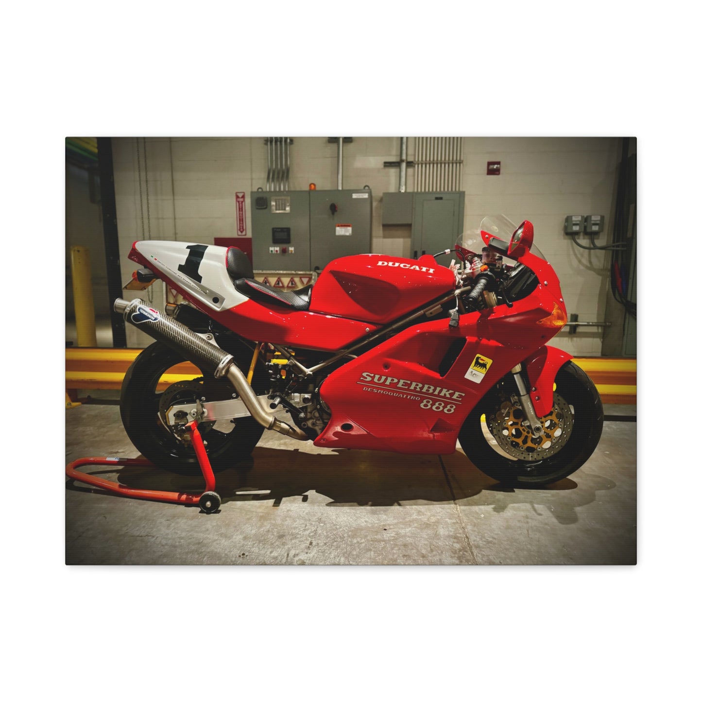 Red Ducati 888 Superbike Canvas Print — Matte Stretched Motorcycle Wall Art