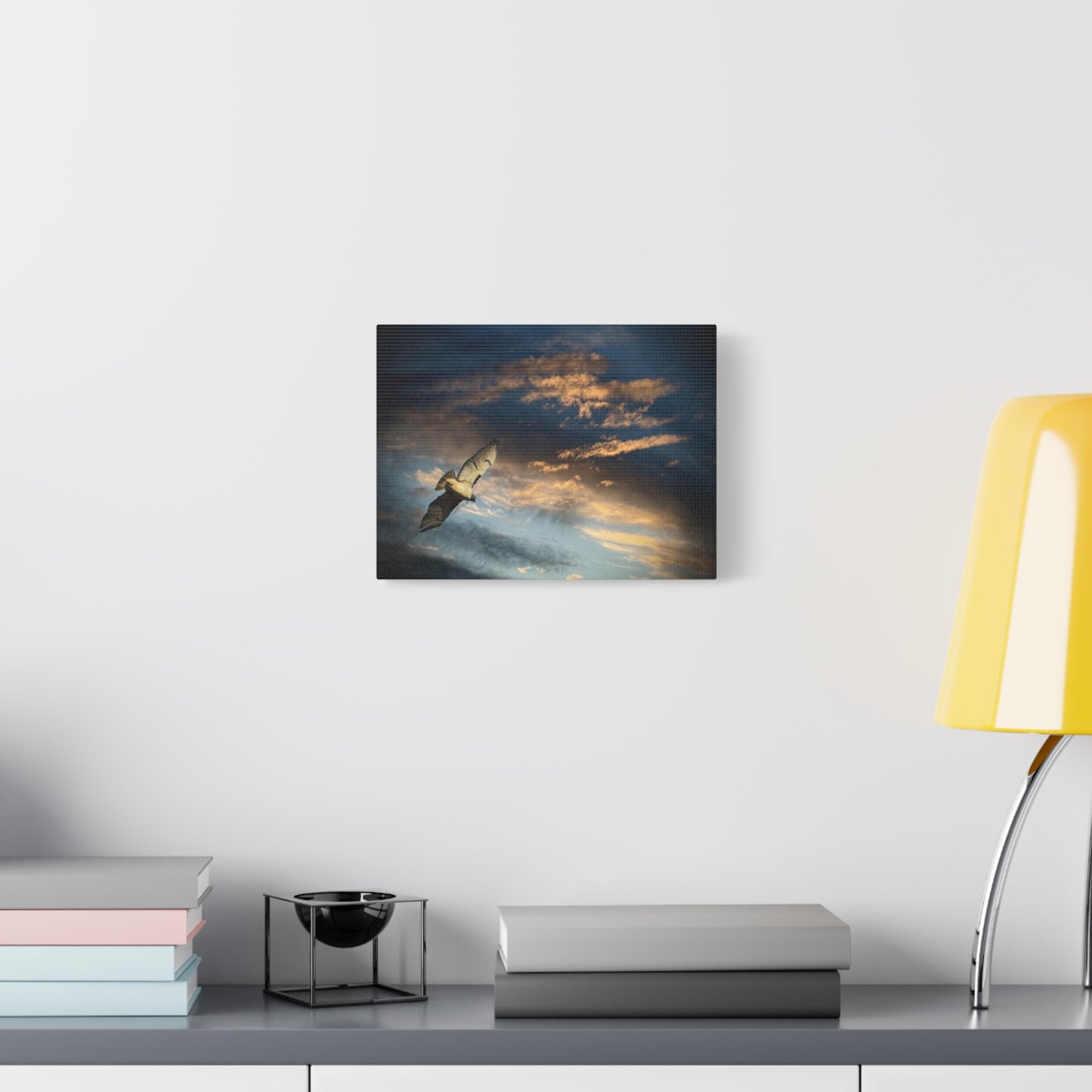 Hawk at Sunset Matte Canvas Print — Coastal Wall Art, Tranquil Ocean Sky