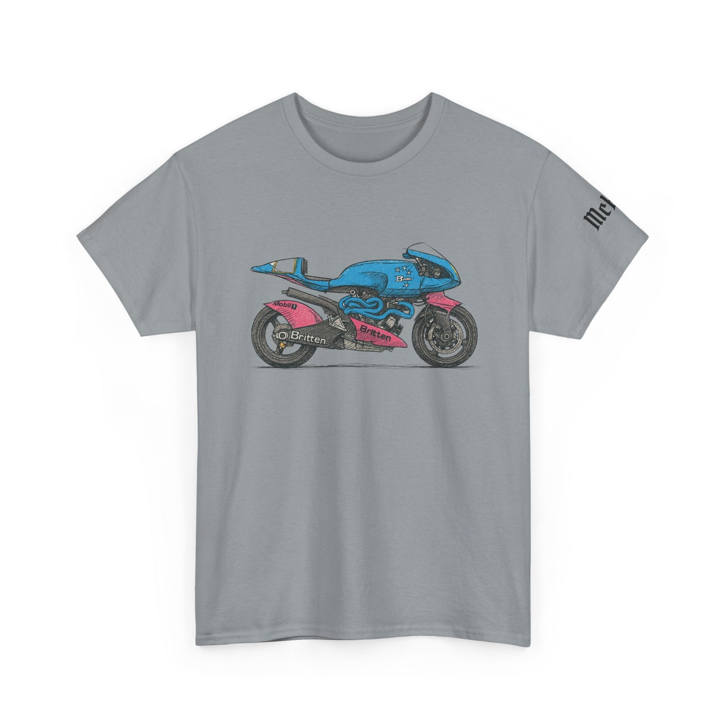 Vintage Sportbike Graphic Tee — Blue & Pink Motorcycle T-Shirt