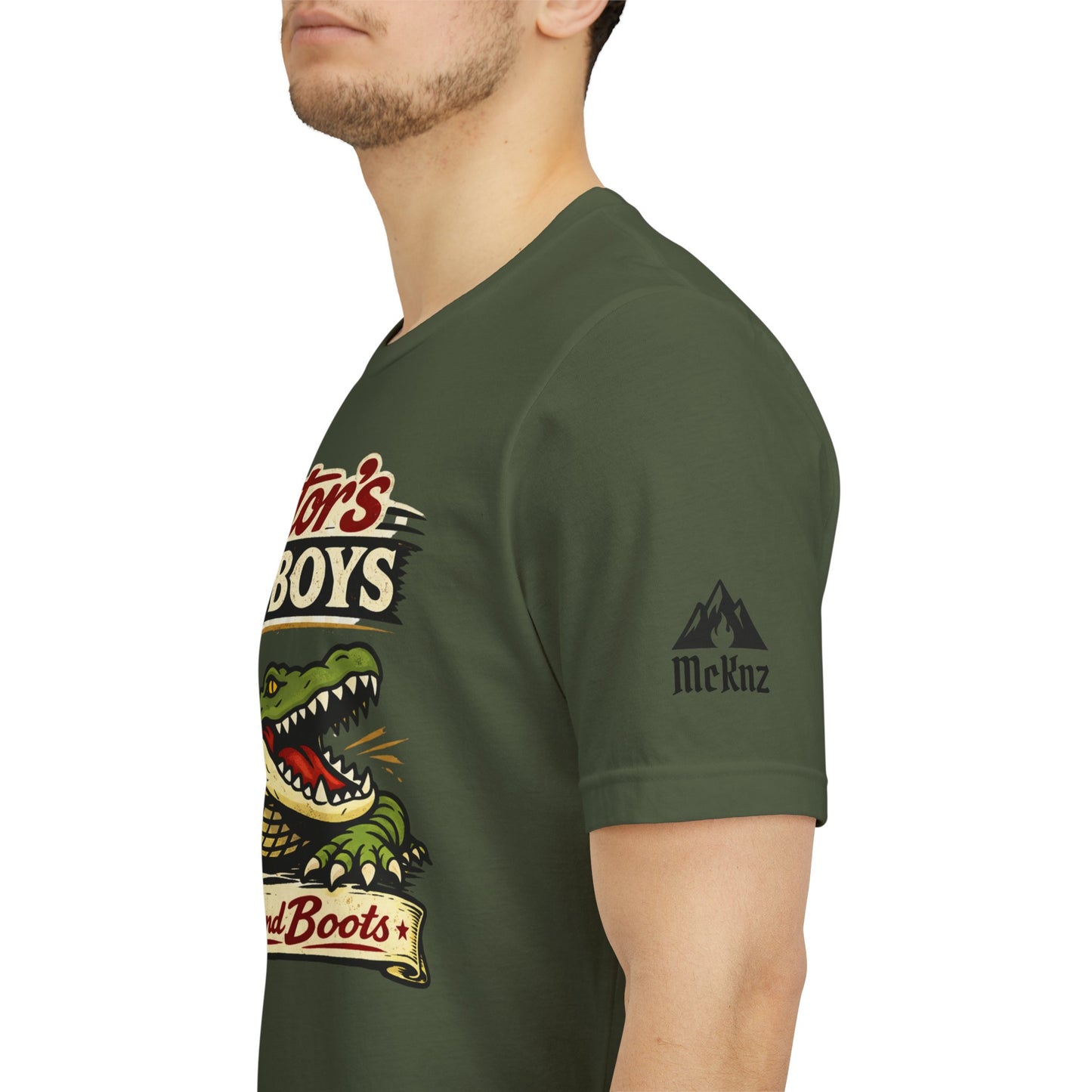 Gator's Po'Boys 'Bites and Boots' Graphic Tee - Cajun Alligator Restaurant Shirt