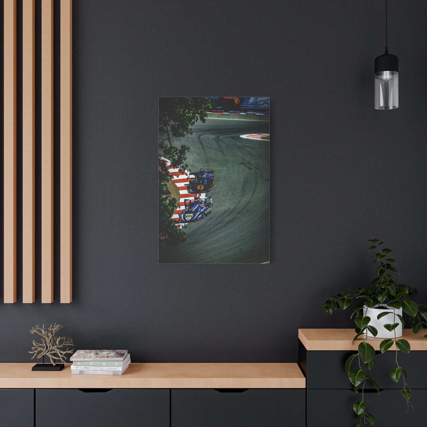 Motorcycle Racing Canvas Print — Grand Prix Track Corner Photograph (Matte Stretched)