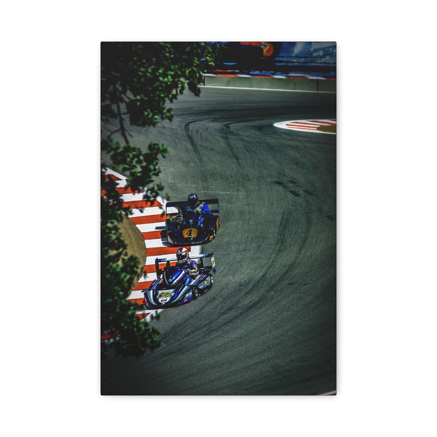 Motorcycle Racing Canvas Print — Grand Prix Track Corner Photograph (Matte Stretched)