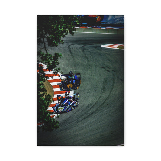 Motorcycle Racing Canvas Print — Grand Prix Track Corner Photograph (Matte Stretched)