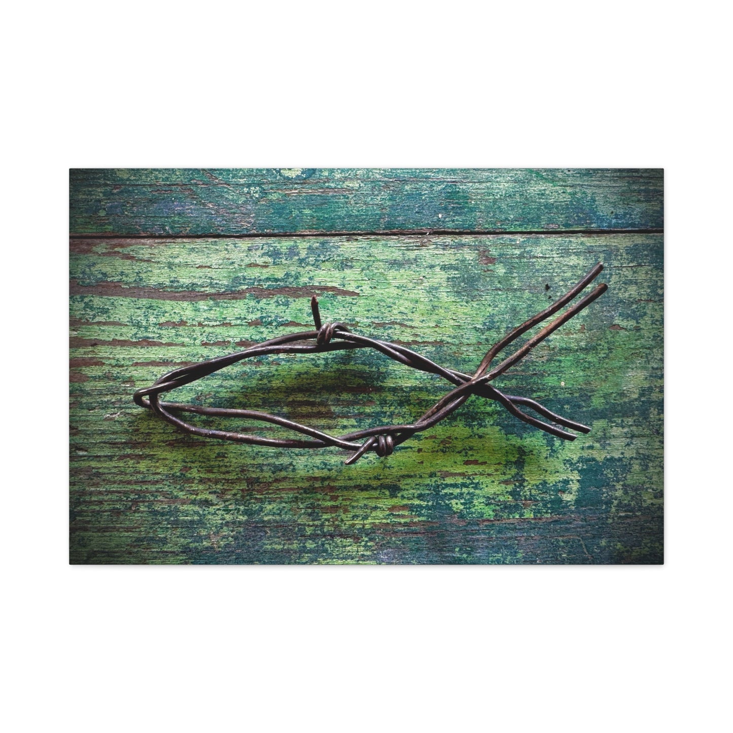 Barbed Wire Fish Canvas Print — Rustic Nautical Wall Art