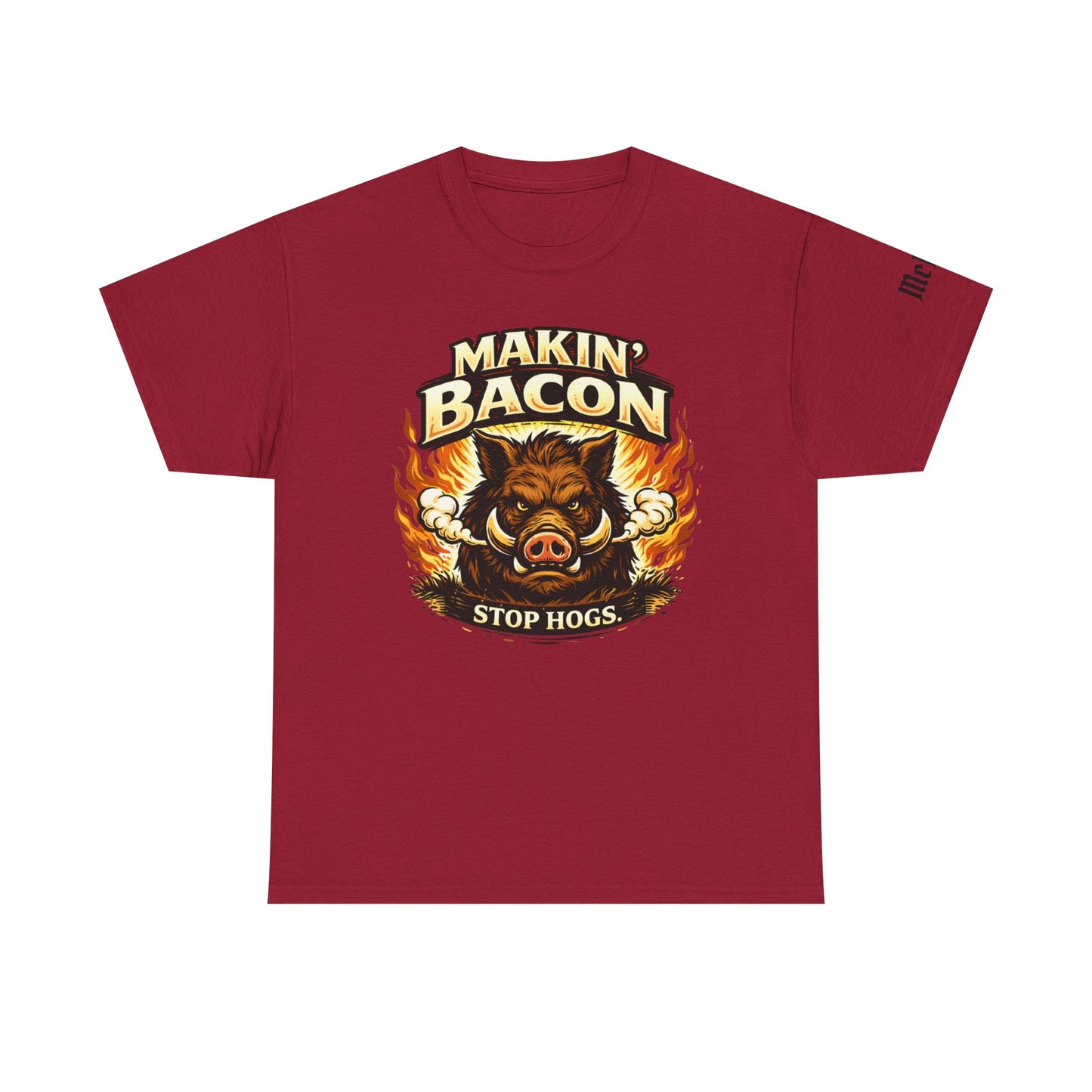T‑Shirt — "Makin' Bacon" Fiery Wild Boar Graphic Tee (Stop Hogs)