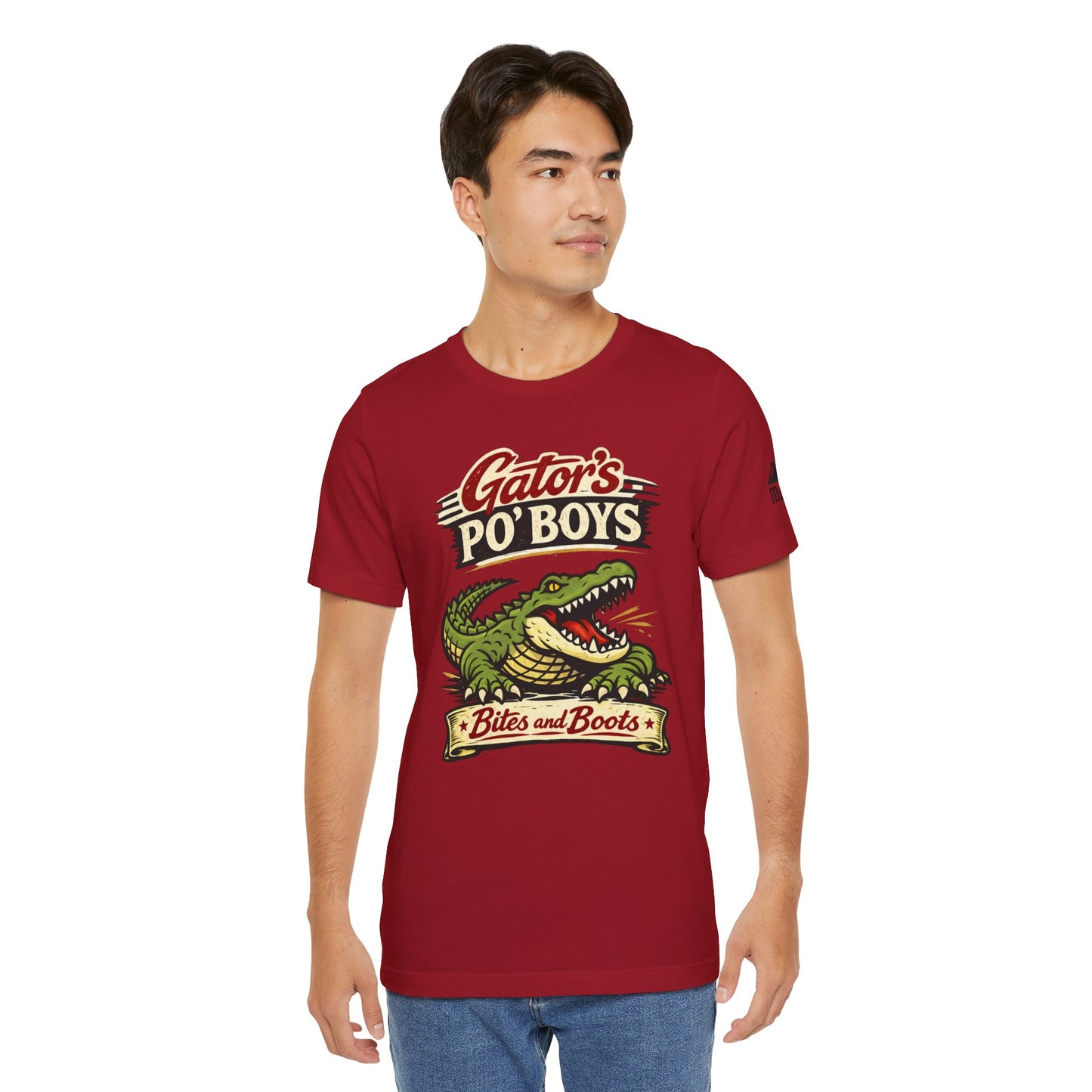 Gator's Po'Boys 'Bites and Boots' Graphic Tee - Cajun Alligator Restaurant Shirt