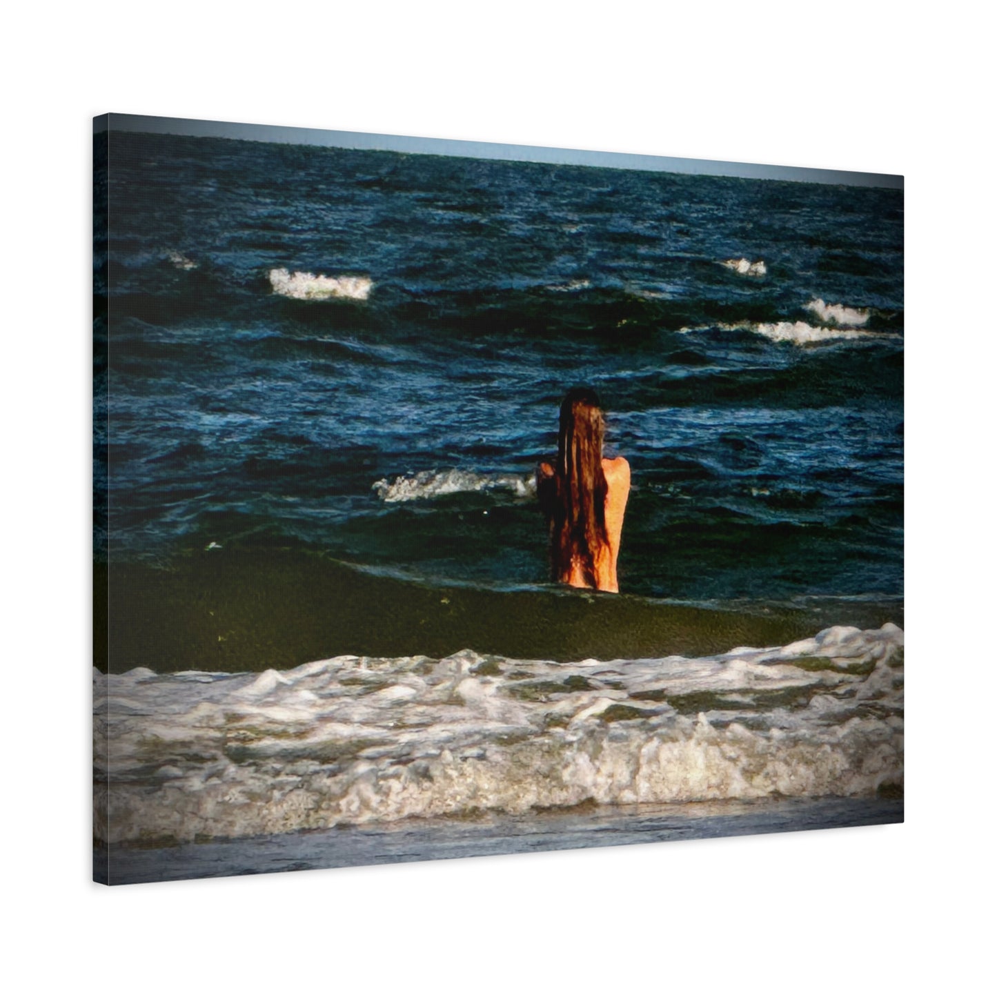 Mermaid Ocean Swim Matte Canvas Print — Woman in Sea Wall Art (Stretched)