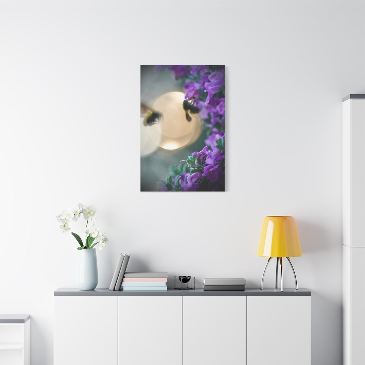Bokeh Bees & Purple Blooms Matte Canvas Wall Art