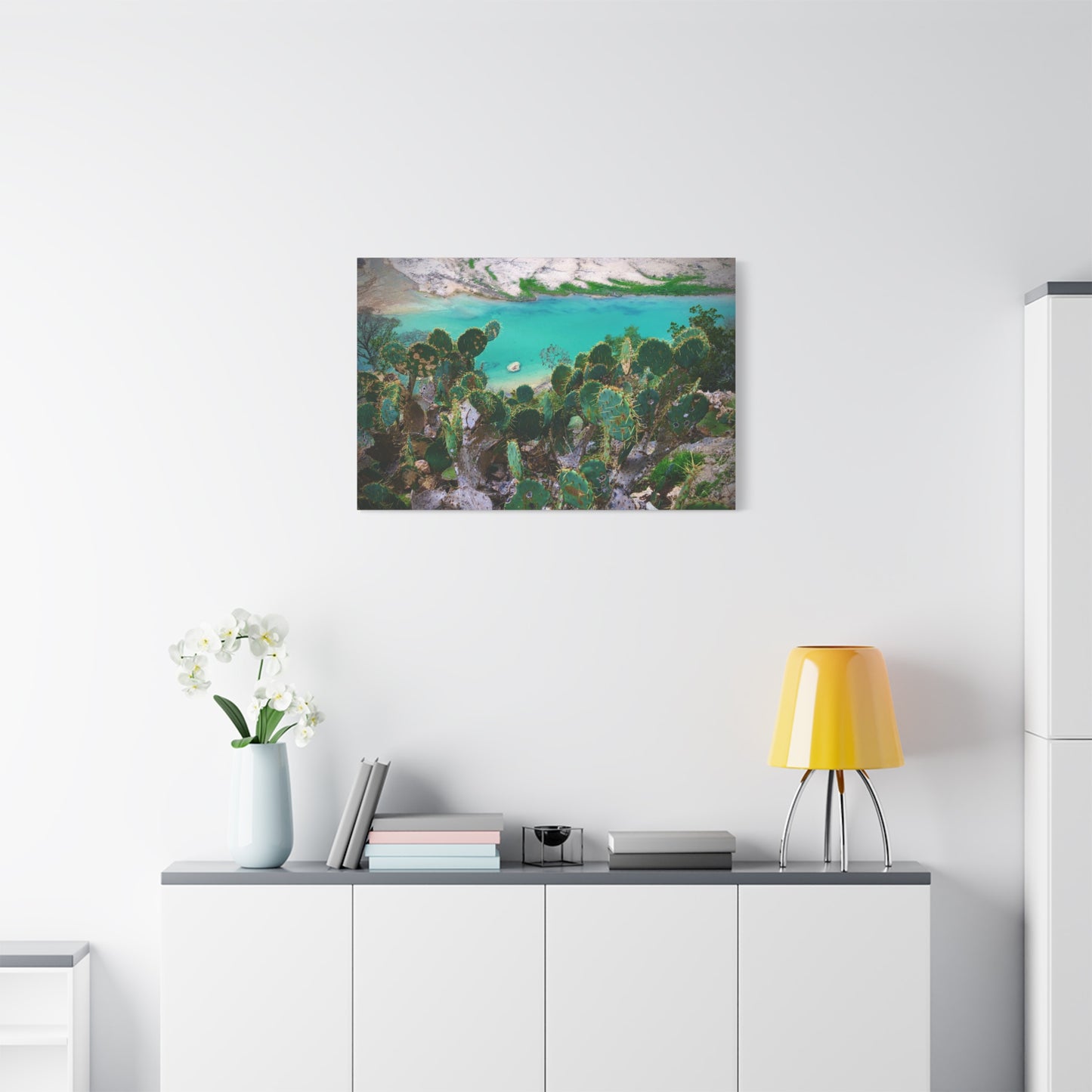 Desert Cactus Coastal Canvas Print — Turquoise Lagoon Wall Art, Matte Stretched 1.25"