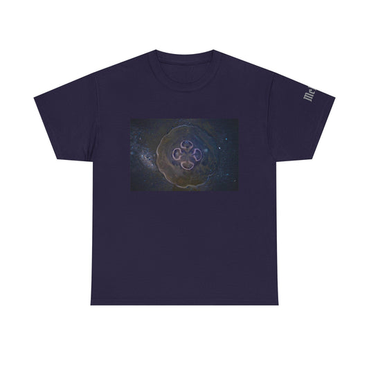 Moon Jellyfish on Beach Tee — Coastal Nature Photography Shirt
