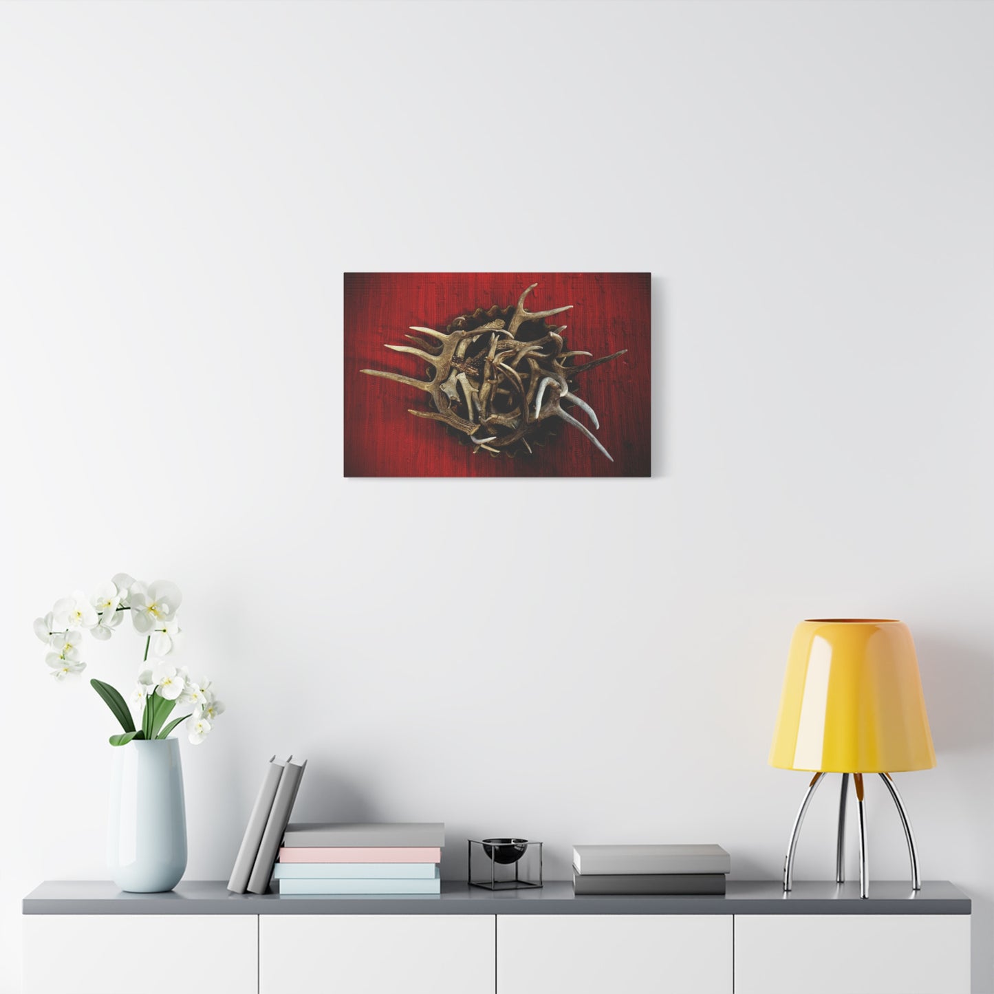 Antler Crown Wall Art — Rustic Red Matte Canvas (Stretched 1.25")