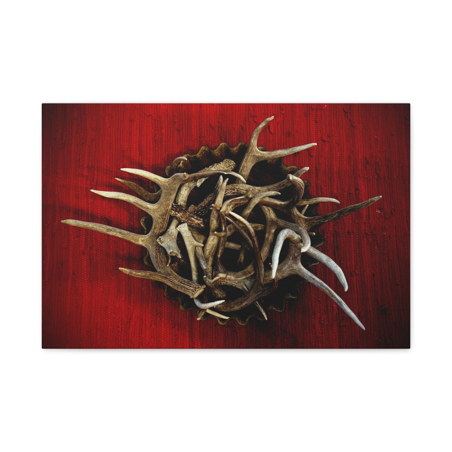 Antler Crown Wall Art — Rustic Red Matte Canvas (Stretched 1.25")