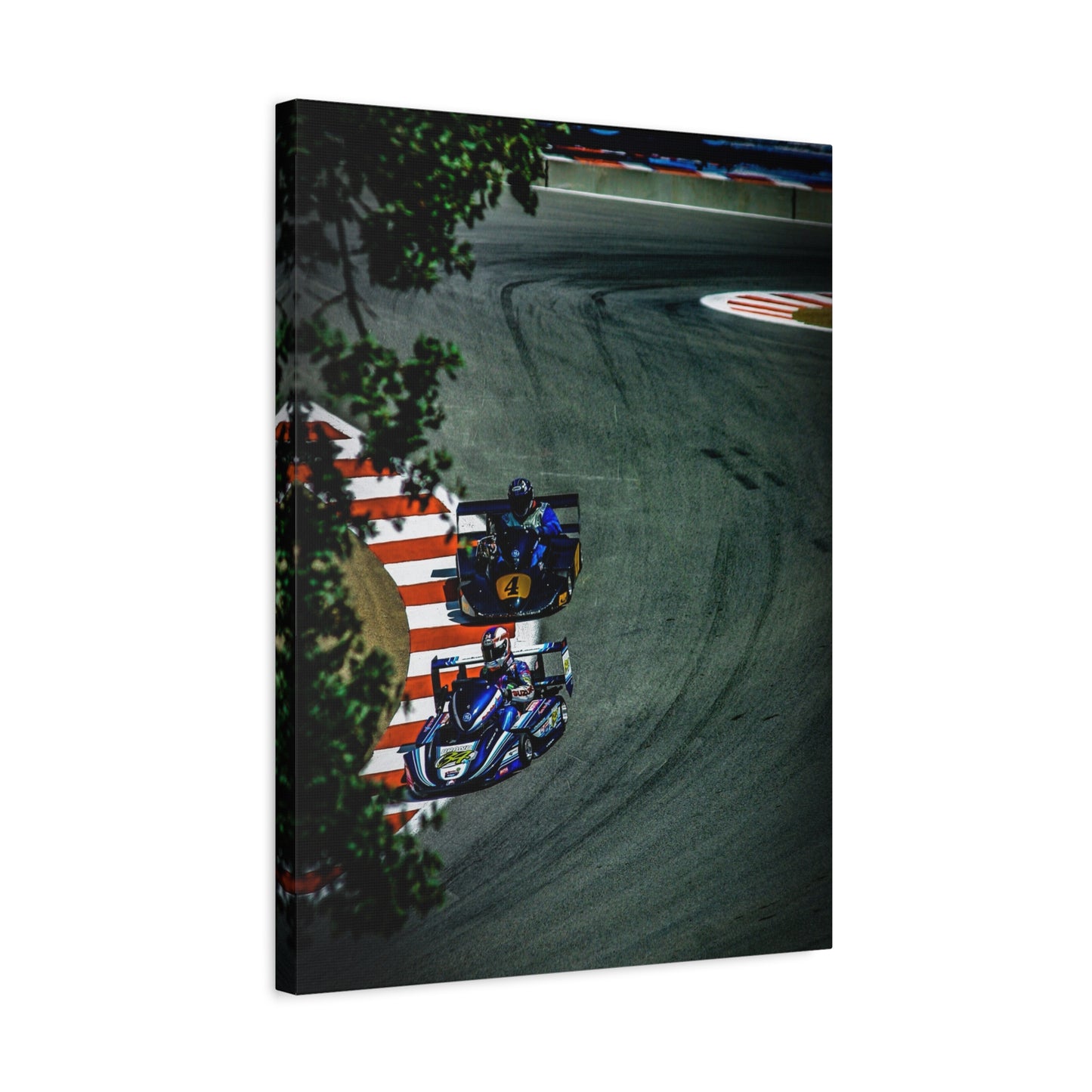 Motorcycle Racing Canvas Print — Grand Prix Track Corner Photograph (Matte Stretched)