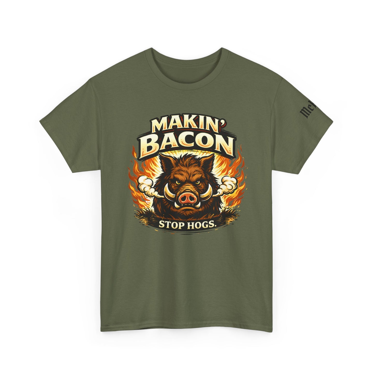 T‑Shirt — "Makin' Bacon" Fiery Wild Boar Graphic Tee (Stop Hogs)