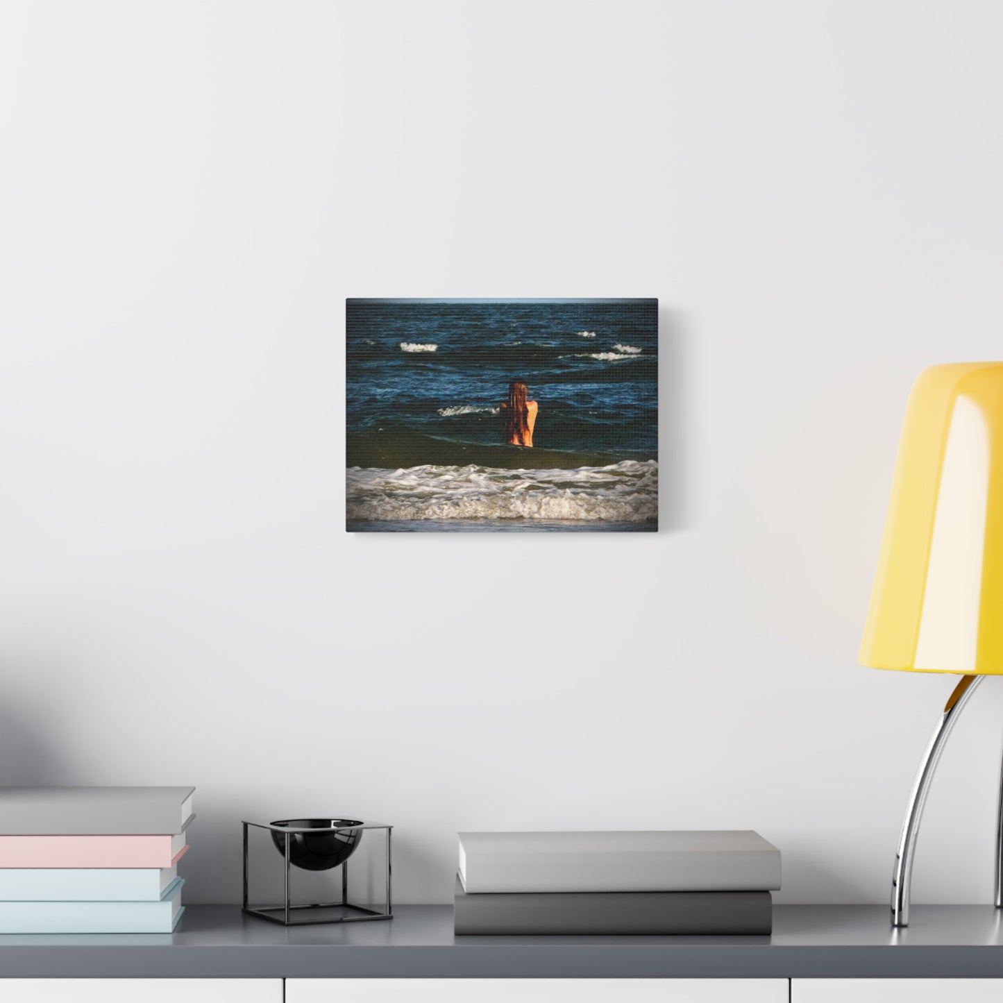 Mermaid Ocean Swim Matte Canvas Print — Woman in Sea Wall Art (Stretched)