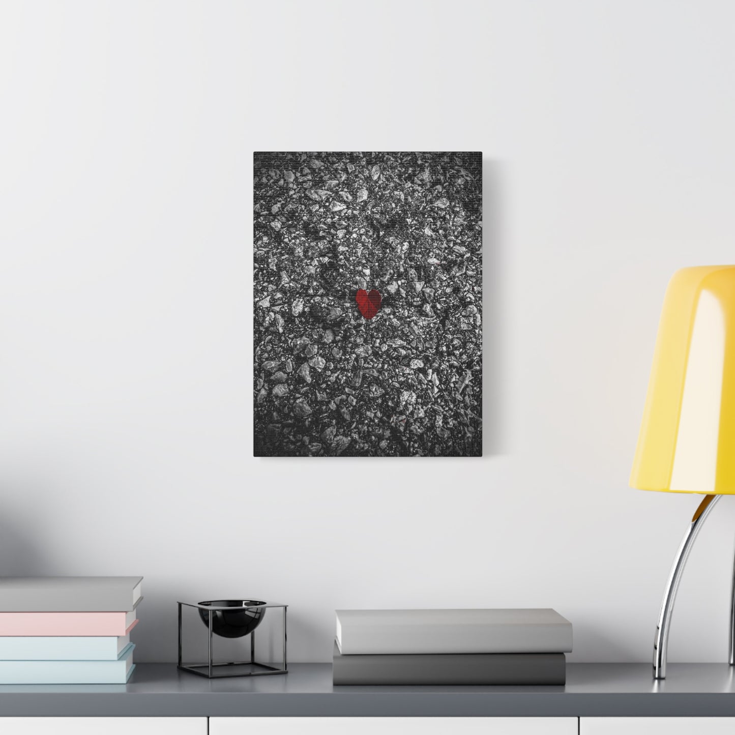 Canvas Wall Art — Red Heart on Asphalt Minimalist Print
